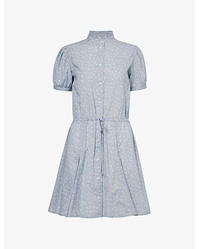 Polo Ralph Lauren Floral-print Belted Cotton-poplin Midi Dress - Blue