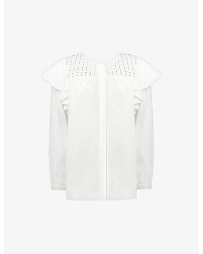 Ro&zo Broderie-panel Long-sleeve Cotton Blouse - White