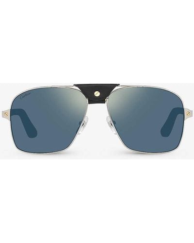 Cartier 6l001654 Ct0389s Rectangle-frame Metal Sunglasses - Blue