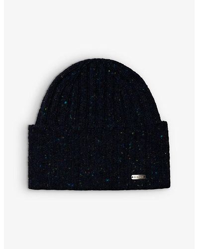 Eton Vy Blue Brand-plaque Wool-blend Beanie Hat