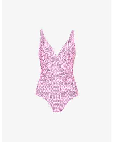Aspiga V-neck Graphic-pattern Recycled Polyester-blend Swimsuit X - Pink