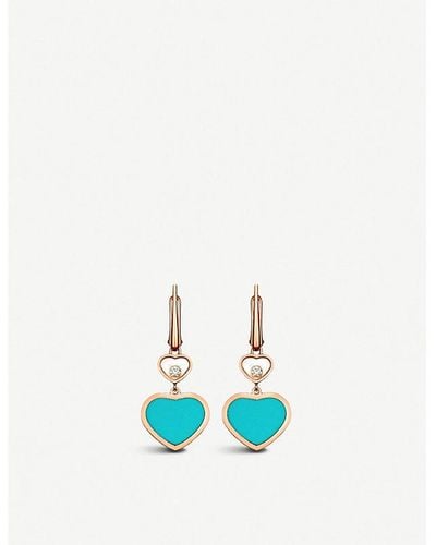 Chopard Happy Hearts 18ct Rose-gold, Diamond And Turquoise Earrings - Blue