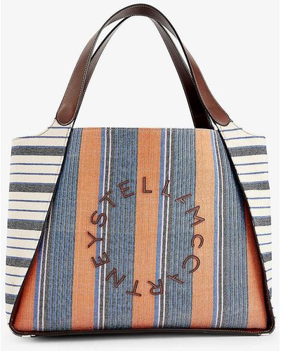 Stella McCartney Striped Logo-embellished Woven Tote Bag - Blue