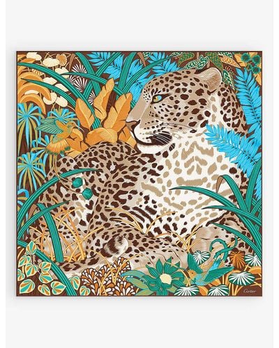 Cartier Panther In The Jungle Graphic-print Silk-twill Scarf - Blue