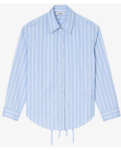 Sandro Lace-embroidered Striped Cotton Shirt - Blue