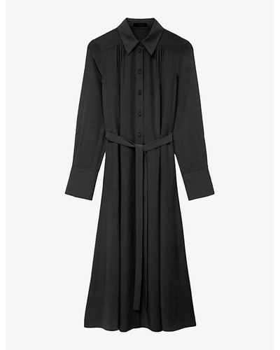 JOSEPH Diane Pleated Silk Midi Shirt Dress - Black