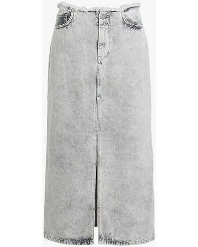 AllSaints Honour Frayed Denim Maxi Skirt - Grey