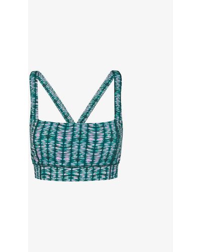 Whistles Abstract-print Square-neck Stretch-recycled Nylon Sports Bra - Blue