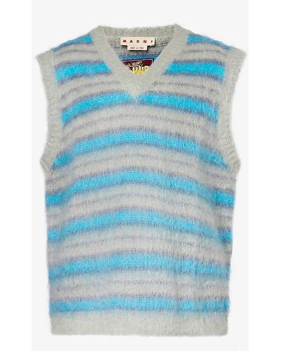 Marni Striped V-neck Sleeveless Wool-blend Jumper - Blue