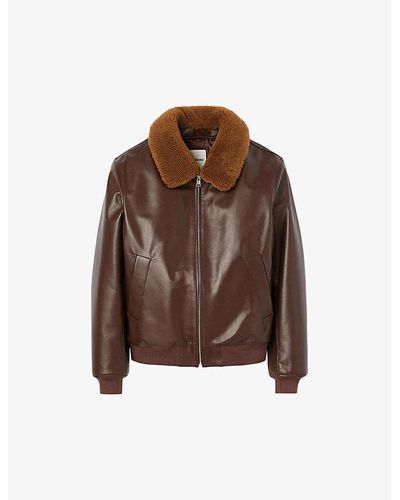 Sandro Heron Shearling-collar Leather Jacket X - Brown