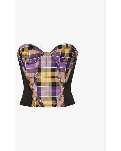 Vivienne Westwood Fargo Checked Wool And Cotton-blend Corset - Blue