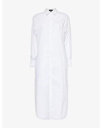 Theory Relaxed-fit Cotton-blend Stretch-poplin Midi Dress - White