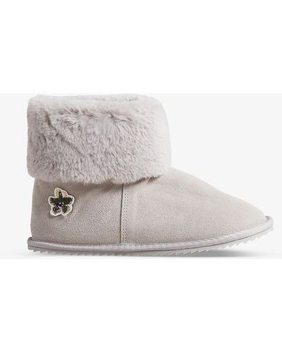 Ted Baker Slippy Faux-fur Lined Suede Slipper Boots - Grey