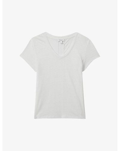 Reiss Lottie V-neck Short-sleeve Linen T-shirt - White