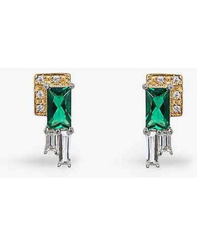 V By Laura Vann Audrey Rhodium And 18ct Yellow -plated Recycled Sterling-silver And Cubic Zirconia Stud Earrings - Metallic
