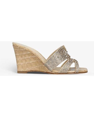Gina Cambon Crystal-embellished Leather Wedge Sandals - Natural