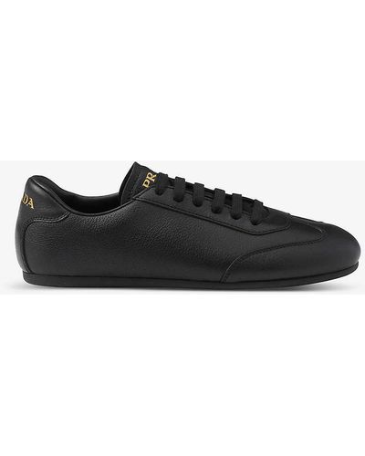 Prada Brand-plaque Panelled Leather Low-top Trainers - Black