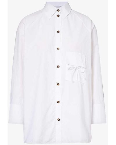 Ganni Bow-embellished Organic-cotton Shirt - White