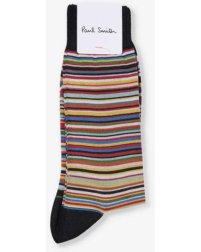 Paul Smith Signature Striped Silk-blend Socks - Red