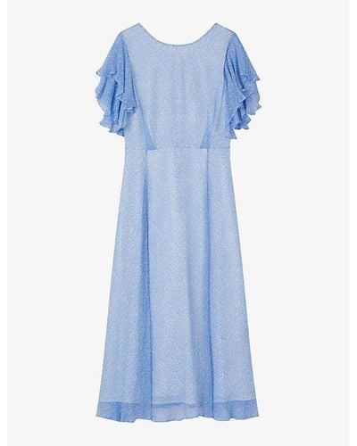 LK Bennett Agnes Graphic-print Woven Midi Dress - Blue