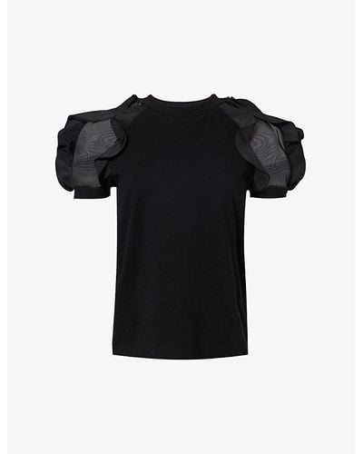 Alexander McQueen Ruffled-trim Round-neck Cotton-jersey T-shirt - Black
