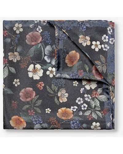 Eton Floral-print Silk Pocket Square - Blue
