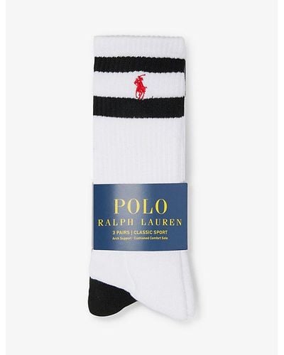 Polo Ralph Lauren Logo-embroidered Crew-length Pack Of Three Knitted Socks - Blue