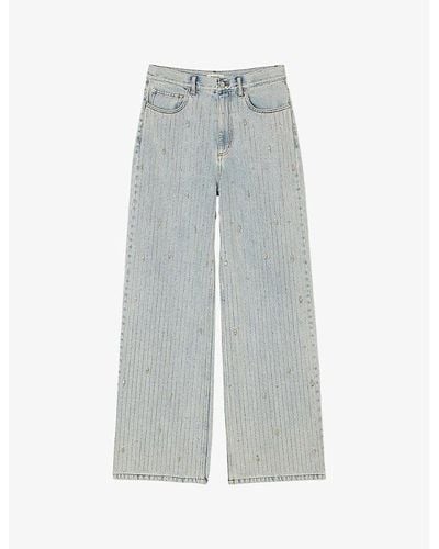 Sandro Rhinestone-embellished Flared-leg Mid-rise Denim Jeans - Gray