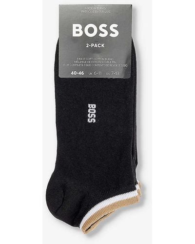 BOSS Uni Striped Pack Of Two Cotton-blend Ankle-rise Socks - Black