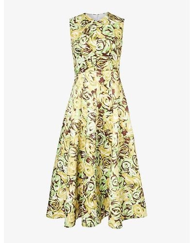 Emilia Wickstead Floral-print Flared-hem Woven Maxi Dress - Yellow