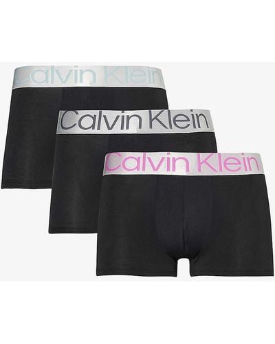 Calvin Klein Logo-waistband Low-rise Pack Of Three Stretch-recycled Polyester Trunk - Black