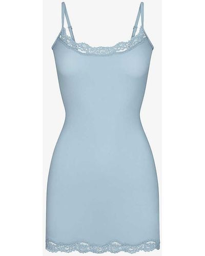Skims Fits Everybody Lace-trim Stretch-woven Mini Dress X - Blue