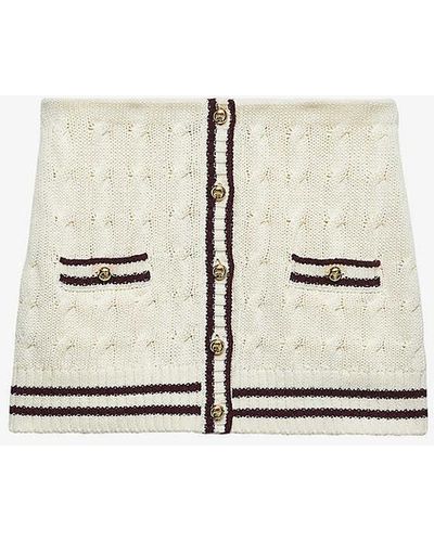Prada Button-embellished Cable-knit Cotton Mini Skirt - White