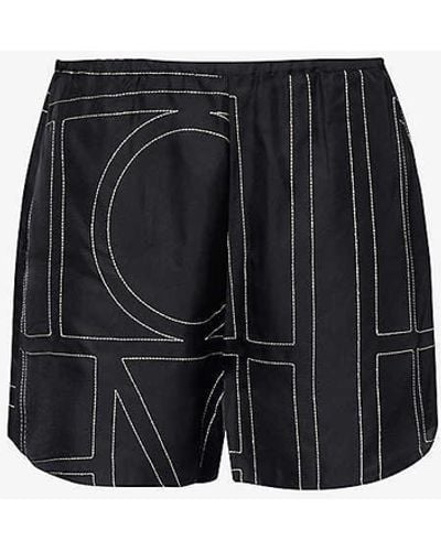 Totême Wide-leg High-rise Silk-twill Shorts - Black