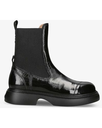 Ganni Tonal Mid Leather Chelsea Boots - Black