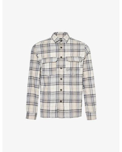 IKKS Checked Flap-pocket Relaxed-fit Cotton-blend Shirt - White
