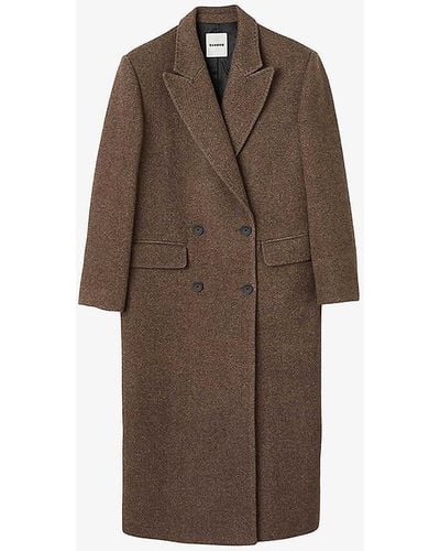 Sandro Lapel-collar Double-breasted Wool-blend Coat - Brown