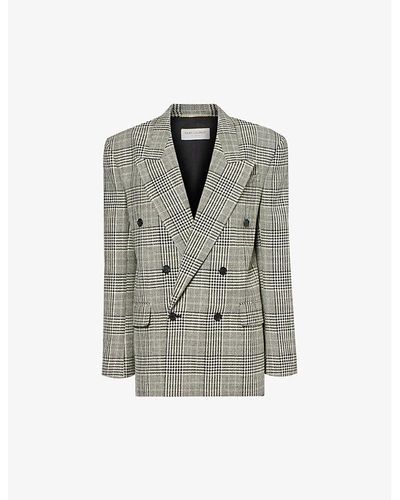 Saint Laurent Padded-shoulder Double-breasted Checked Wool Blazer - Gray