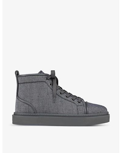 Christian Louboutin Adolon Linen-weave And Suede High-top Sneakers - Grey
