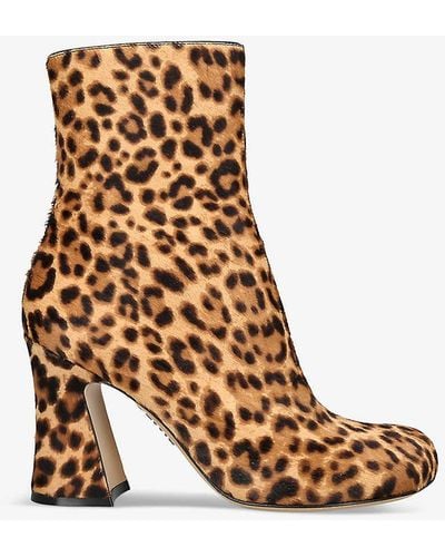 Loewe Calle Leopard-print Leather Ankle Boots - Natural