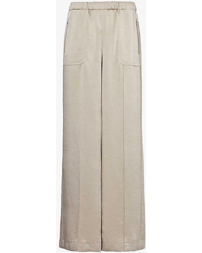 Vince Patch-pocket Wide-leg Mid-rise Satin Trousers - Natural