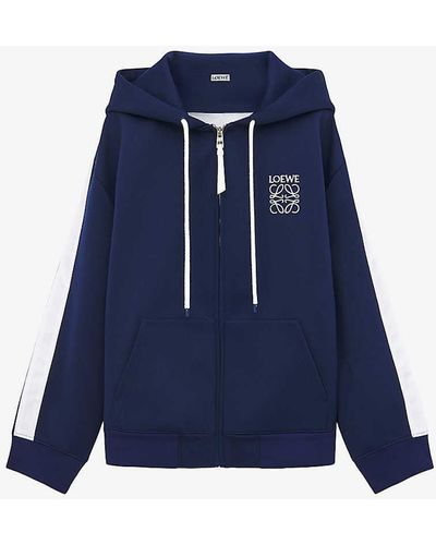 Loewe Brand-embroidered Striped-trim Woven Hoody X - Blue