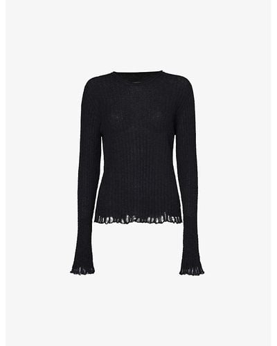 Uma Wang Distressed Cotton And Silk-blend Knitted Top - Black