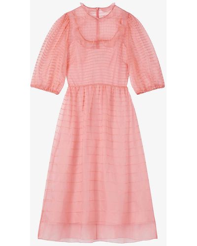 LK Bennett Maddie Ruffle-trim Pintuck Silk Midi Dress - Pink