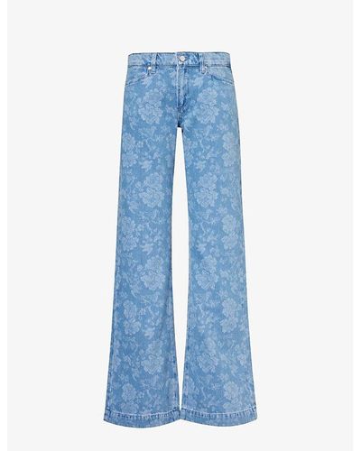 PAIGE Sonja Flared-leg Mid-rise Floral-print Stretch-denim Jeans - Blue