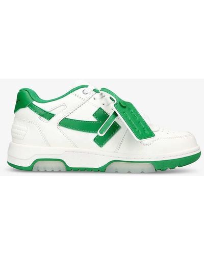 Off-White c/o Virgil Abloh Ooo Logo-embroidered Leather Low-top Trainers - Green
