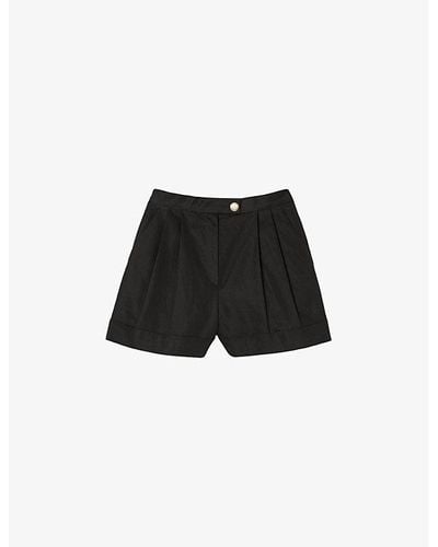 Sandro Pleated Cotton-blend Shorts - Black