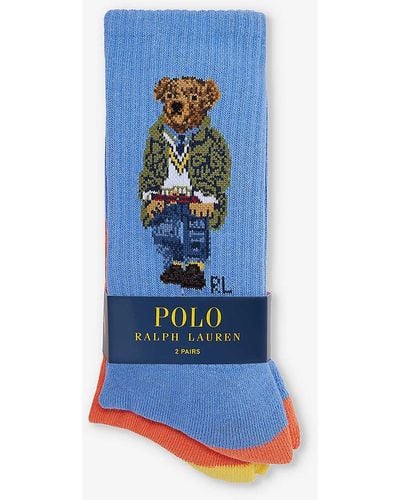 Polo Ralph Lauren Graphic-print Pack Of Two Cotton-blend Socks - Blue