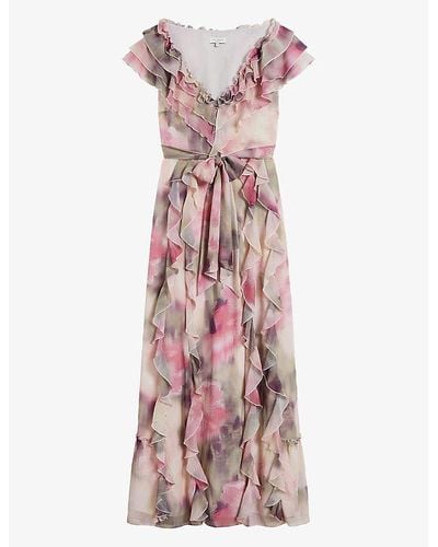 Ted Baker Floral-print Woven Maxi Dress - Pink