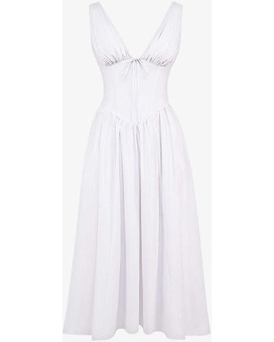 House Of Cb Emmelina Corseted Stretch Cotton-blend Midi Dress - White